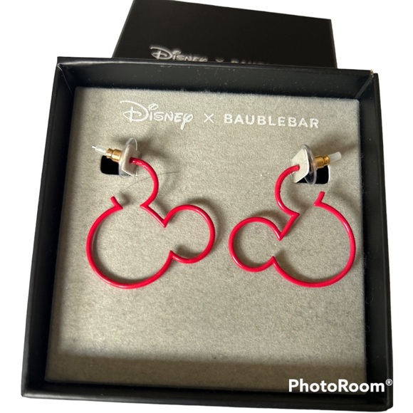 Disney Jewelry Disneyx Baublebar Mickey Mouse Red Hoop Earrings